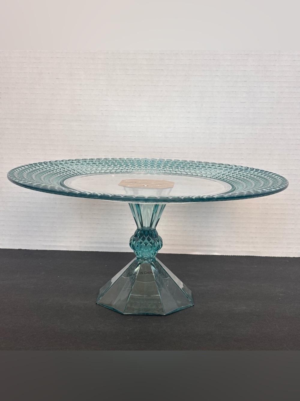 Baci Milano Baroque & Rock Acrylic Pedestal Cake Stand Aqua Blue NWT 11”